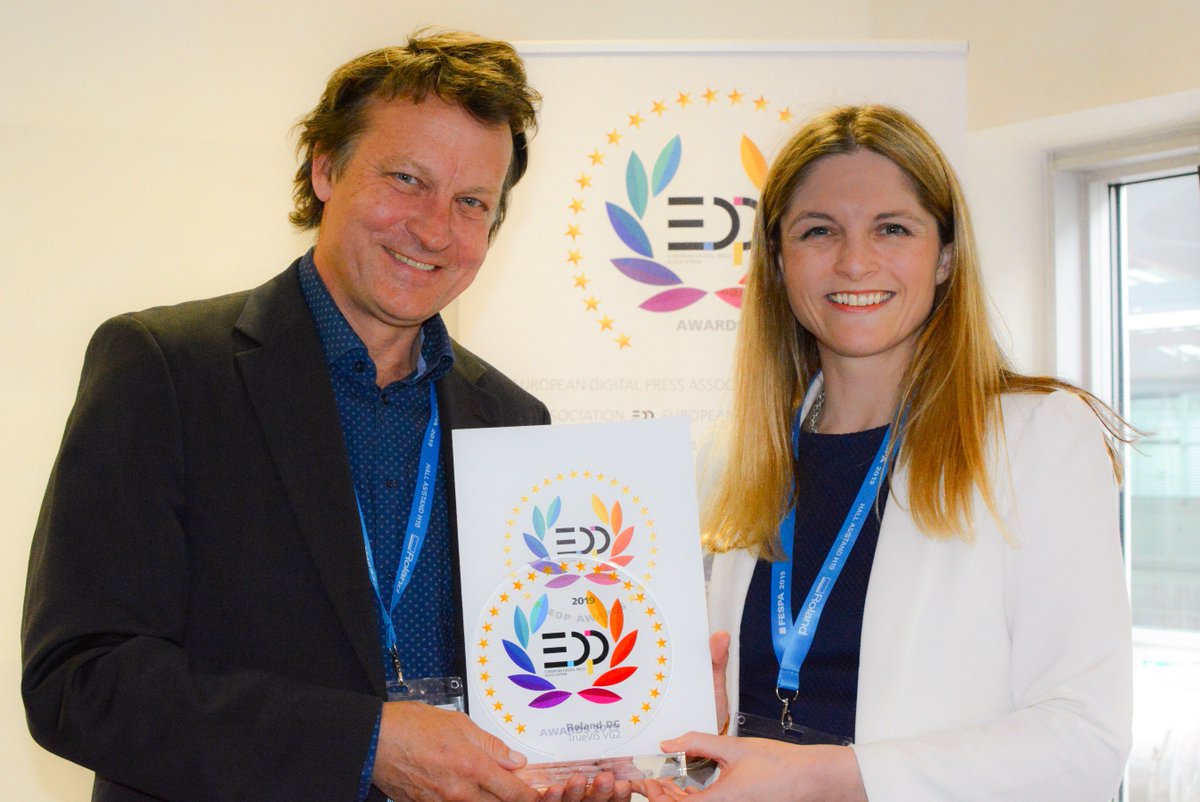 The new #TrueVIS #VG2 has won ‘Best Print &amp; Cut Solution’ in the prestigious EDP Awards! According to the judges ‘with the VG2, Roland DG has not adhered to existing concepts, but has redefined product development’. See the award-winning #VG2 in action now @FESPA Booth A5-H10