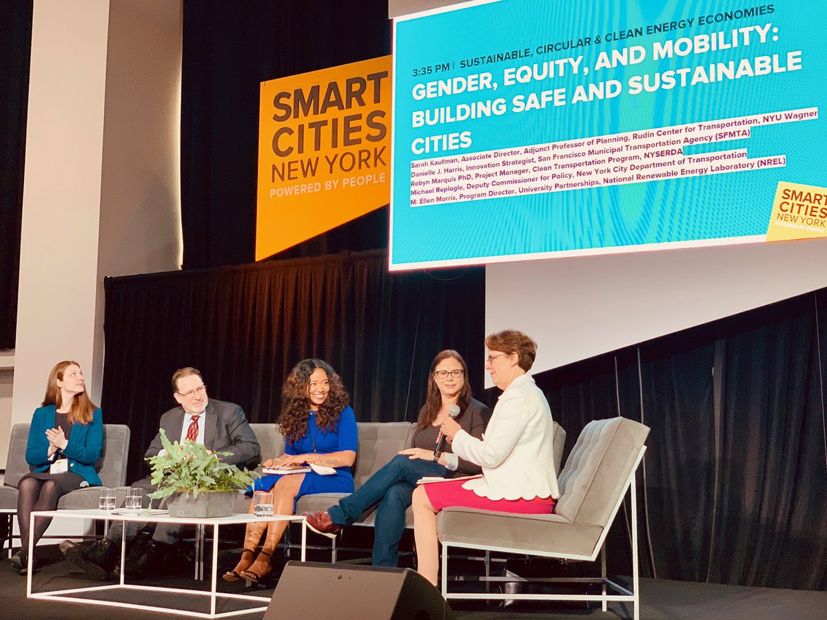 innovation_dj's tweet photo. Great chat on the 🚺 #PinkTax @SmartCitiesNY w/ @sarstar @MichaelReplogle @NREL’s #EllenMorris and @robynmarquis pushing for the need to be user focused to reach sustainability goals for our cities. We need to make clean transpo options comfortable by addressing barriers #SCNY19 https://t.co/NTqa45xK1S