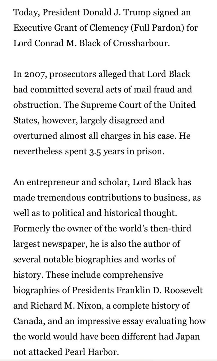 President Trump grants full pardon to Conrad Black