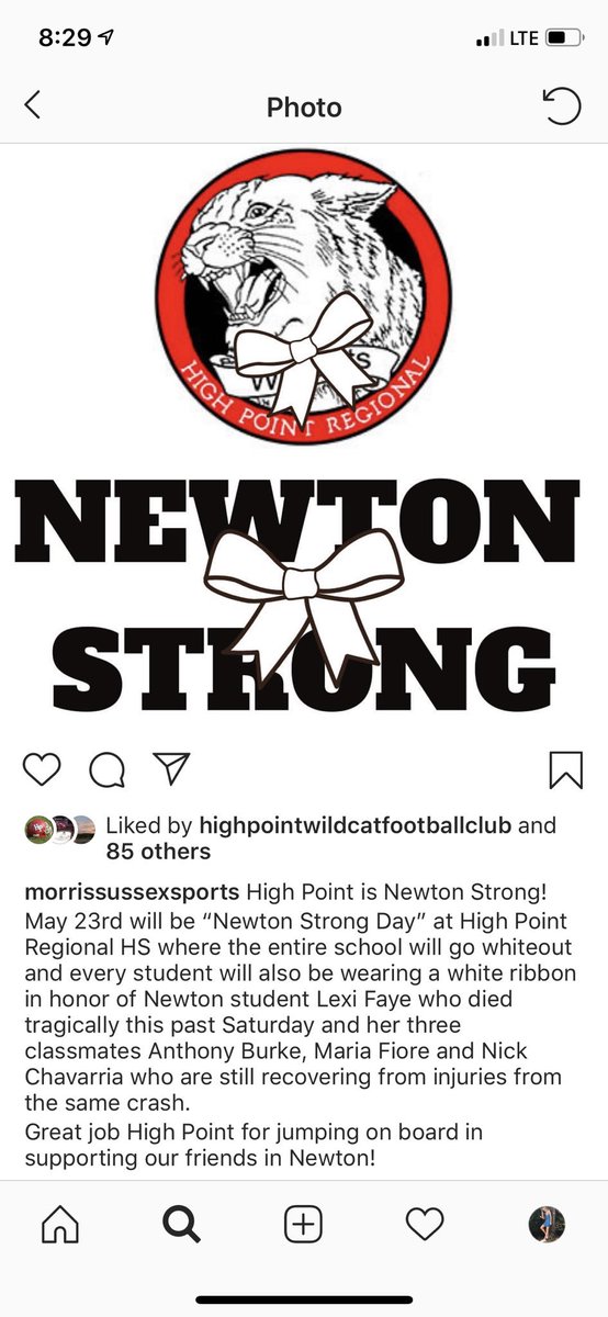 Hey wildcats May 23rd, next Thursday, is Newton strong day in honor of Lexi Faye’s tragic passing this weekend and her three friends recovering from the accident. Let’s all come together and show your support. #NewtonStrong <a href="/HPRwildcats/">High Point Regional High School</a> <a href="/hprhs_charlotte/">Charlotte Pagliaro</a> <a href="/hprhs_ryan/">Ryan Freda</a> <a href="/NHSBraves/">Newton High School</a>