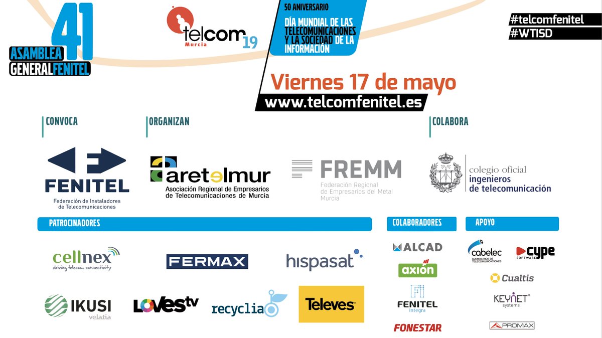 FENITEL_ES's tweet photo. 📣🖥️📲🔌📡 Síguenos por Streaming: Cientos de expertos en telecomunicaciones y digitalización se conectan en Telcom’19 Murcia convocados por FENITEL @SEAvanceDigital @redpuntoes #telcomfenitel #WTISD @fremm_es @aretelmur @COIT_AEIT 🗓️ 17 de mayo ➡️ https://t.co/2xd6N43dGr https://t.co/9TkE1174jt