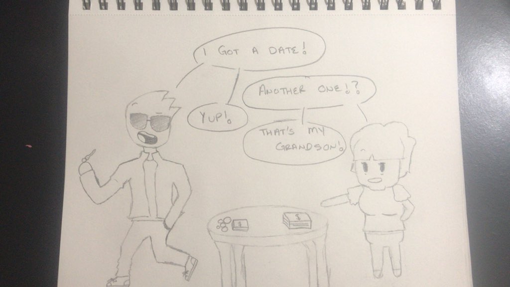 lokolatte's tweet photo. @HuionTab @itsalexclark 
#ClarkContestForHuion 

Alex: I got a date!

Grandma: Another one!?

Alex: Yup 

Grandma: That’s MY grandson!! https://t.co/cHlZul64hB