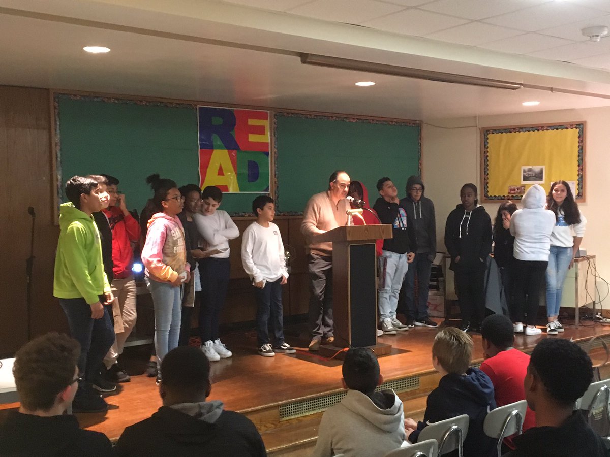 mruliano's tweet photo. This is what it looks like when you let the kids do the talking #poetrynight2019 #whyiwrite #ncteverse @AmityvilleUFSD https://t.co/2yc5BTgBAv