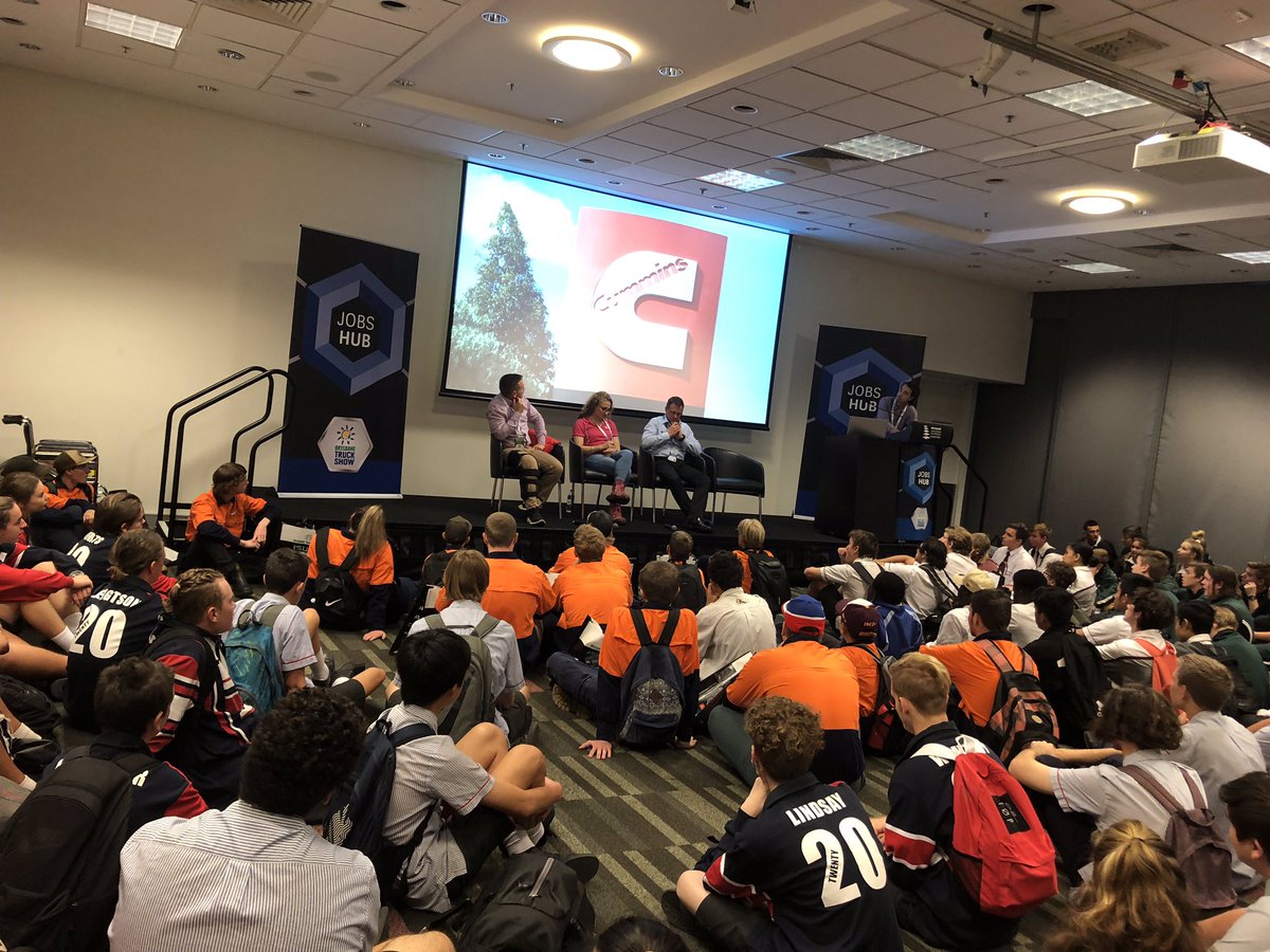 bristruckshow's tweet photo. The BTS19 Jobs Hub is pumping with students hearing from our great heavy vehicle industry ambassadors. Over 150 positions are up for grabs this week, but this crew are getting their first taste of it all. #Schools2IndustryTours #BTS19 #AHVIWeek https://t.co/gUHBO0Rd9k