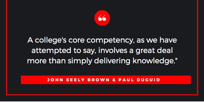 jakevandamn's tweet photo. Brown and Duguid's verdict on online learning within universities #ALM101 https://t.co/Ryo1XlTCFf