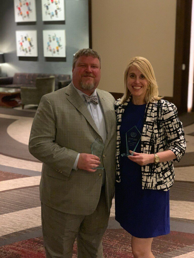 Scott of @Krafthealthcare and Haley Hovious of <a href="/NashHCC/">Nashville Health Care Council</a> pose with their awards at the <a href="/nashvillebiz/">Nashville Business Journal</a> Health Care AWards last night! #NBJHC