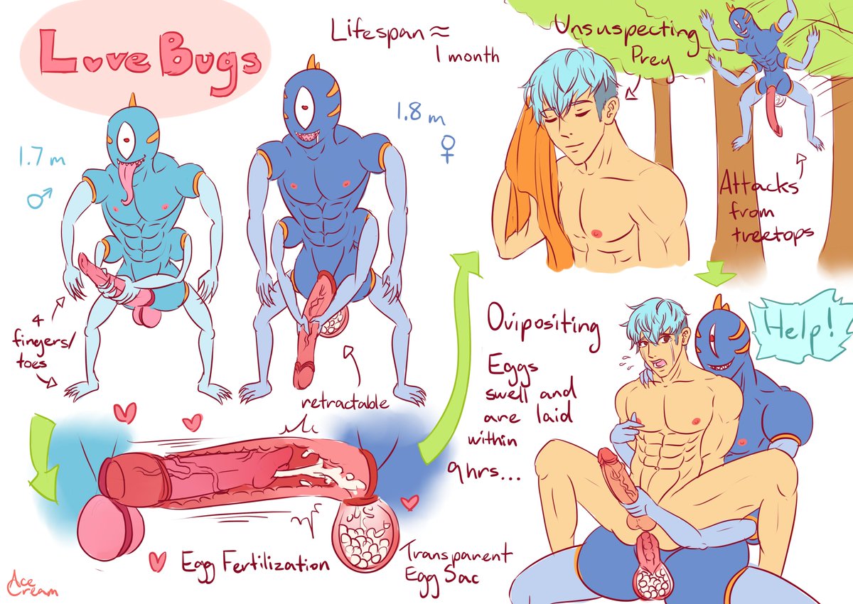 creamaccidents's tweet photo. These pesky insectoids inhabit forests and woods on a far off planet called Ensecta. Oblivious travelers often get captured and become part of their unique mating ritual.  Not much data is available on them yet, but they've been named the Love Bugs.
#r18 #bara #yaoi #monster https://t.co/ZUMixK9FyX