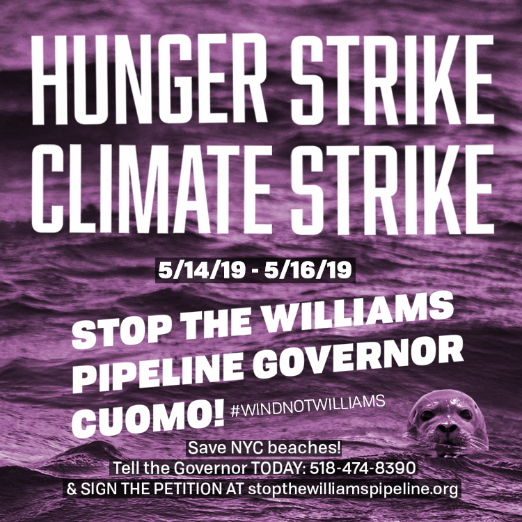 350NYC's tweet photo. @NYGovCuomo has rejected the permit for the Williams Pipeline that would have transported dirty fracked gas across the NY harbor. Victory. @SaneEnergy Hunger Strikers protested the pipeline today. They are heroes. #windnotwilliams https://t.co/4HMZLzxmre