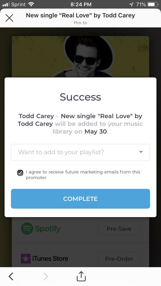 SueMcCollum1's tweet photo. YAY, New Music by @toddcarey on May 30, can’t wait🎉 #RealLove❤️ I pre-saved my copy already on @Spotify, what about you? Don’t miss out....Todd’s first album #FutureThrowback was awesome, this is going to be GREAT 👏🏻 https://t.co/IzVtQUFf1i