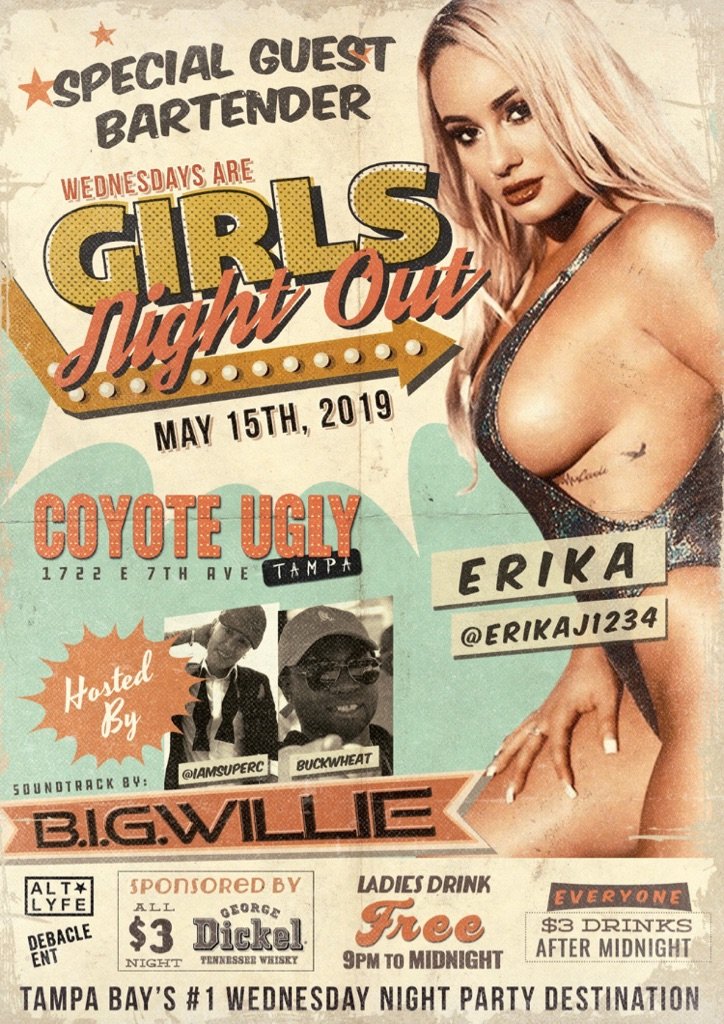 BuckwheatOtay's tweet photo. @coyoteugly813 girls plus a splash of @erikaj1234 as guest bartender. Yes lawdy for LADIES NIGHT in Ybor City. Hosted by @iamsuperc @djbigwillie and myself. #BuckWitMe @#DickelTime #ALTLYFE #DeBacleEnt https://t.co/XaDVw8I4oR