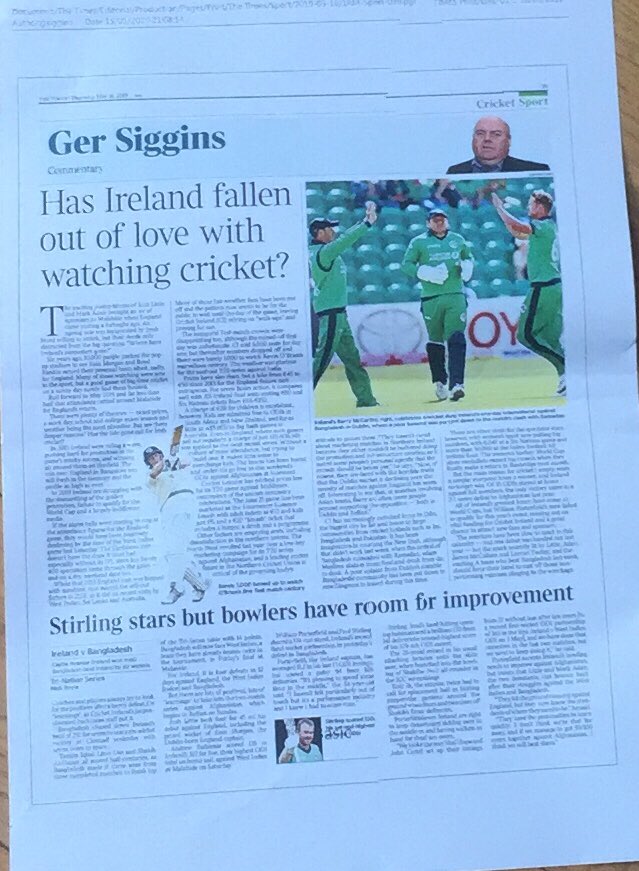 Full page of cricket in @thetimesIE after Ireland's final Tri-Series match. I tell you what happened, @Siggo tells you why. thetimes.co.uk/edition/irelan…