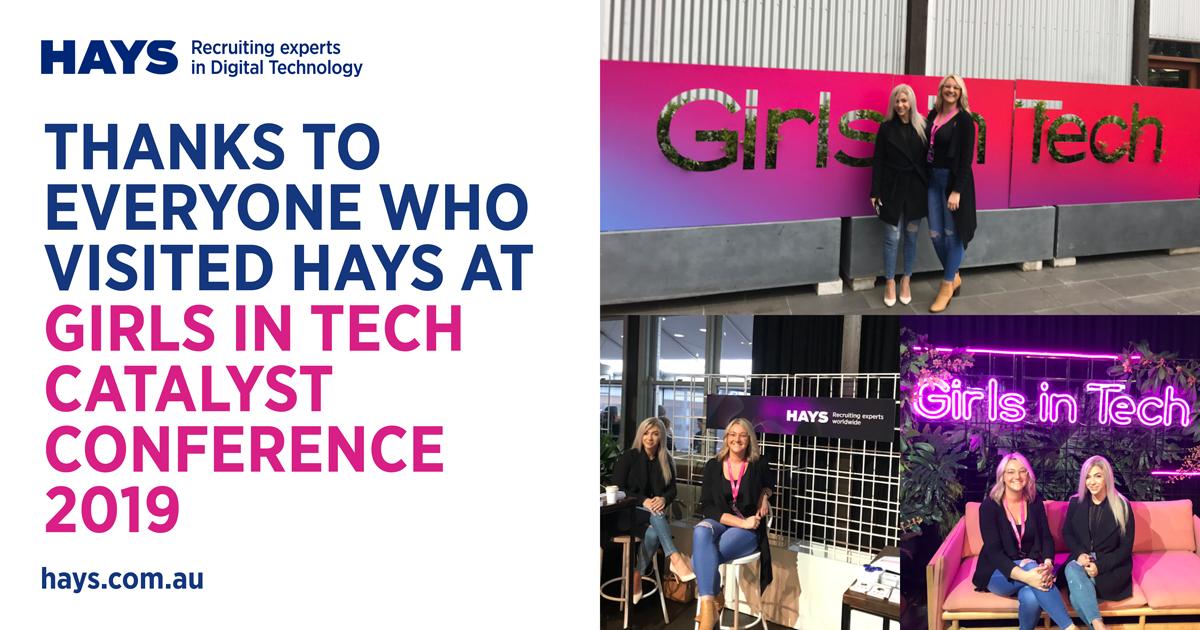 HaysAustralia's tweet photo. Hays were proud to sponsor The Girls In Tech Catalyst Conference 2019 that took place over the last two days. Thank you to everyone who came to visit our stand and took part in our mentoring sessions. #GITCATALYSTAU #HaysDigital https://t.co/43gysUSVF2