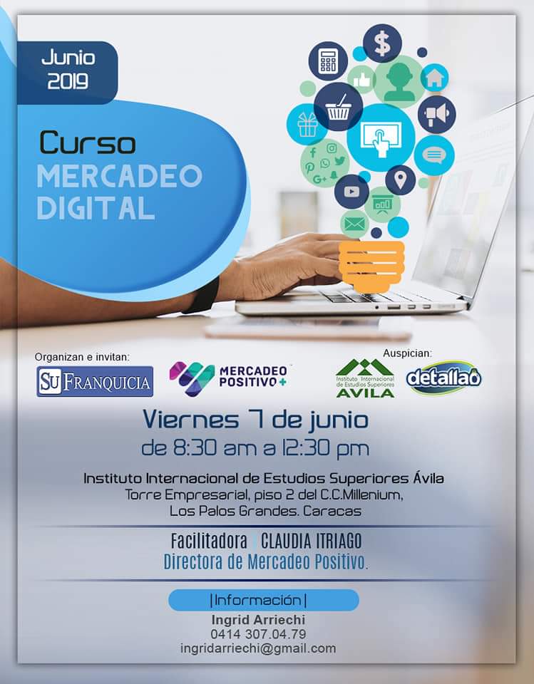 sufranquicia's tweet photo. Curso Mercadeo Digital con Diploma certificado por el Ministerio de Educación  @expodato @recomendao @alianzak @lamovidaenvzla @RSintonia1420am @Monteavila @ElNacionalWeb @LiliRodriguezA @globovision @mpositivo  @factumcom @Fascinacion2001  @etiquetarevista @sufranquicia https://t.co/sLGlw4ErxS