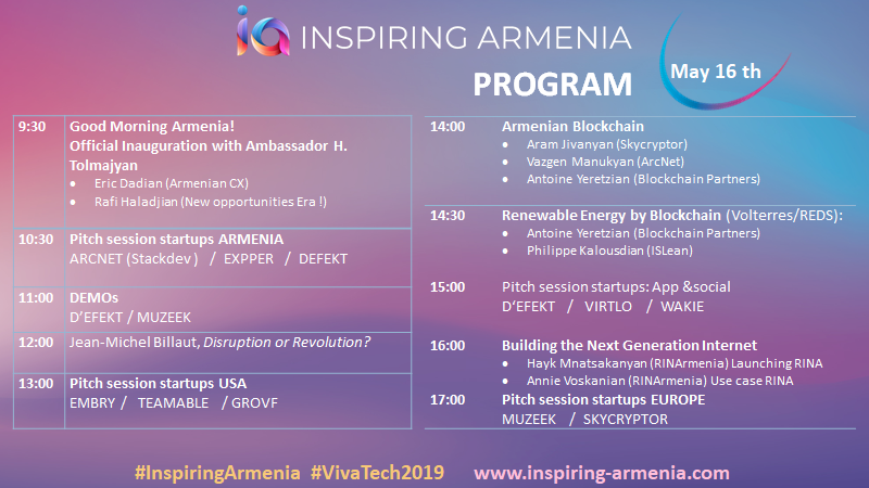 InspiringArm's tweet photo. Here is our program for our 1st day in @VivaTech ! @tolmajian @EricDadian #RafiHaladjian @Billaut @arcnet_io @ExpperTech #DEfekt @embry_tech @AntoineYerezian @MuzeekInc

🤝Meet 10 amazing #startups and ecosystem leaders

More : https://t.co/WADesI1jmC

#InspiringArmenia #VivaTech https://t.co/ub3zOKZYxr