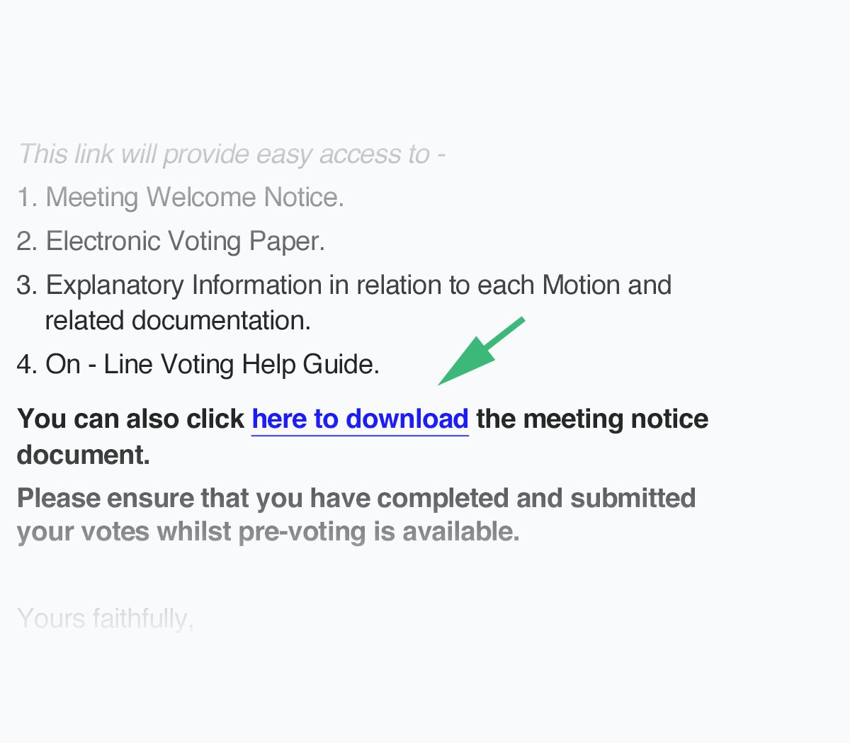 StrataVote's tweet image. FAQ: What if a lot owner doesn't want to vote online, can they still get a copy of the agenda?
Certainly, when receiving the meeting invitation via email not only can they click a link that takes them to a secure voting portal they can also click &amp;amp; download a copy of the agenda.
