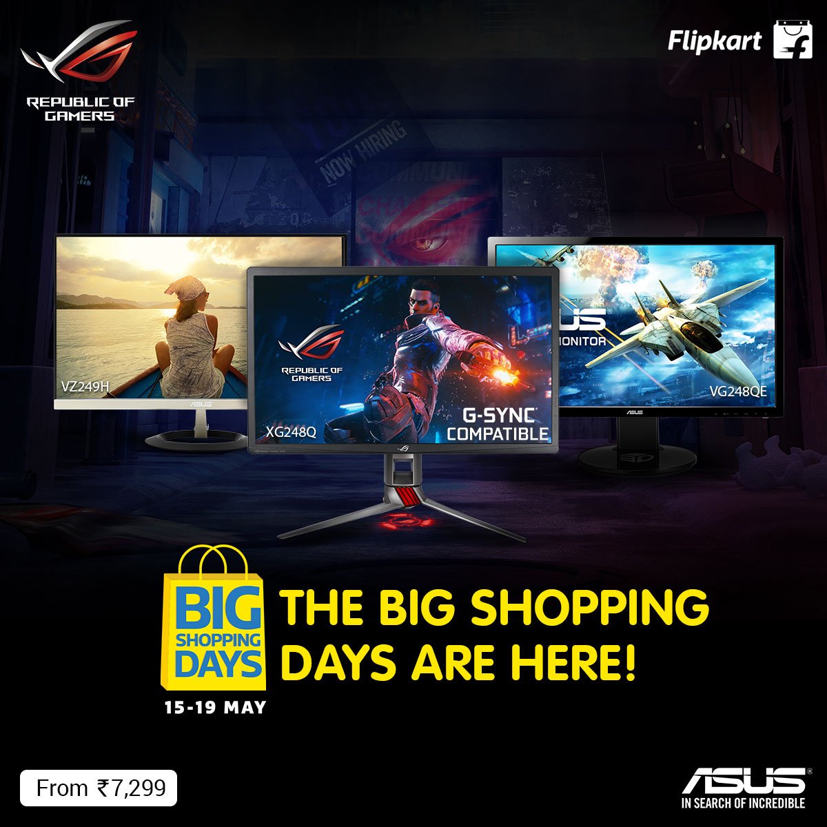 ASUSIndia's tweet photo. #BigShoppingDays are here on Flipkart, offering a wide range of the world’s best gaming monitors starting from 15th to 19th May. Get Ready To Shop Big.
#ASUS #Monitor #Flipkart #BigDiscount #BigShoppingDays #FreeSync #GsyncCompatible #EyeCare

Buy Now: https://t.co/Cx5dUYGF4g https://t.co/sK0xXheozx