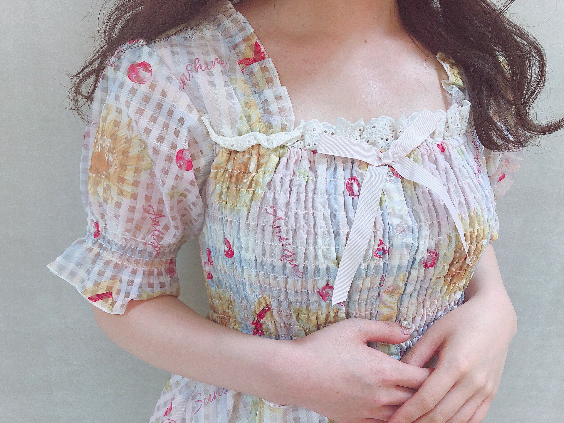 Liz Lisa 近鉄pass E店 ひまわりチェックワンピース Liz Lisaの夏の定番 ひまわり柄が遂に入荷致しました シアーギンガムベースにひまわりやチェリーが プリントされております シャーリングで着心地も 193 6040 10 800 Tax Pink Mint Navy