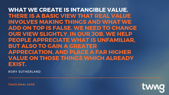 twmgsydney's tweet photo. Marketing adds value to a product by changing our perception, rather than the product itself. Learn how to harness intangible value in this great TED Talk from advertising guru Rory Sutherland: https://t.co/SKWHJIDr4D
#TWMG #TedTalk #advertsing #marketing #value #DigitalMarketing https://t.co/pVLOLiUOyA