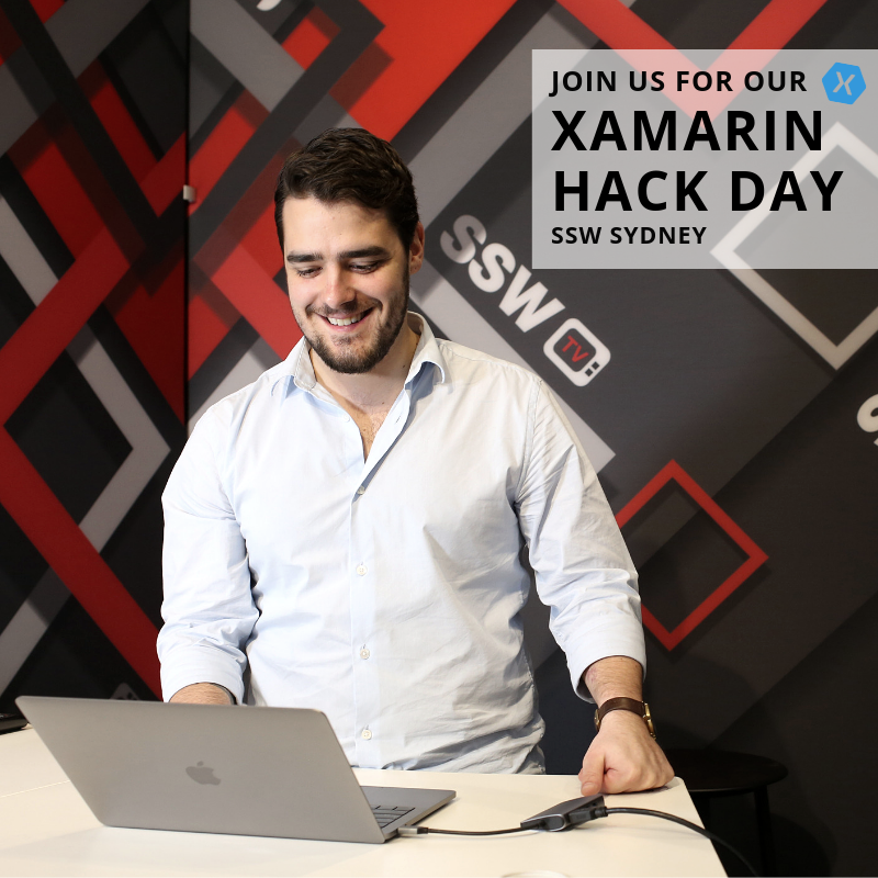 SSW_TV's tweet photo. Ready to learn some #Xamarin for free? Come to our #XamarinHackDay in #Sydney on the 25th of May and get some tips with one of our coolest #devs, Jack 😎 ➡️ Register now and save your spot at https://t.co/dj1xcuGjLl #dotnet #developers #DEVcommunity #code #coder #programming https://t.co/d3N5GfpJH4