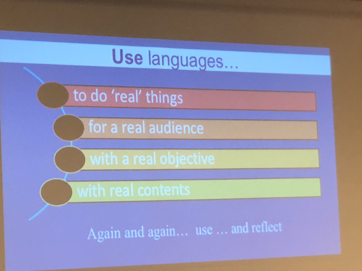 iamamyjaye's tweet photo. Phil Ball and the concept of CLIL - teaching language through content.  Completely crystallizing Molloy and RVC’s approach to teaching English!  #clil #iafor #acll2019 #MolloyEdD https://t.co/teX3nL0s5v
