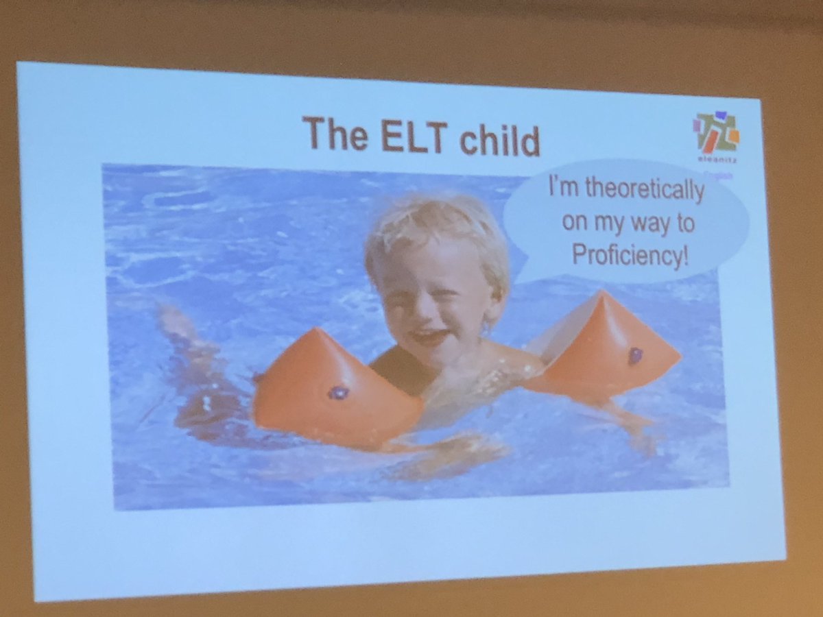 iamamyjaye's tweet photo. The “swimming” metaphor for language learning.  Phil Ball stresses that the swimmies are a crutch and unhelpful.  You have to “chuck him in the deep end.” #iafor #acll2019 #MolloyEdD https://t.co/5snfq044bN