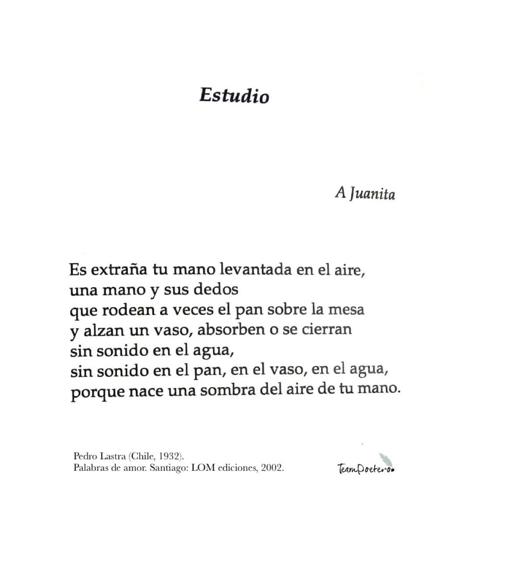 receta Ambos el último Team Poetero on Twitter: "Poema “Estudio” del libro “Palabras del amor” de:  Pedro Lastra (Chile, 1932) @LomEdiciones https://t.co/INxFJUknMX" / Twitter