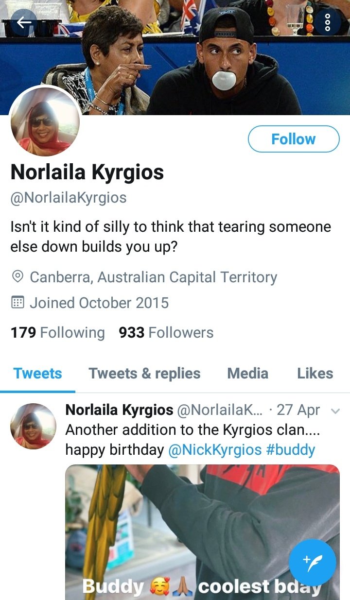 What Would Novak Do Icon Of Free Choice On Twitter Ba Fucking Ha This Is Nick Kyrgios Mother S Bio On Twitter To Bad She Didn T Teach Her Son That Https T Co Dqmkpogcbc Twitter
