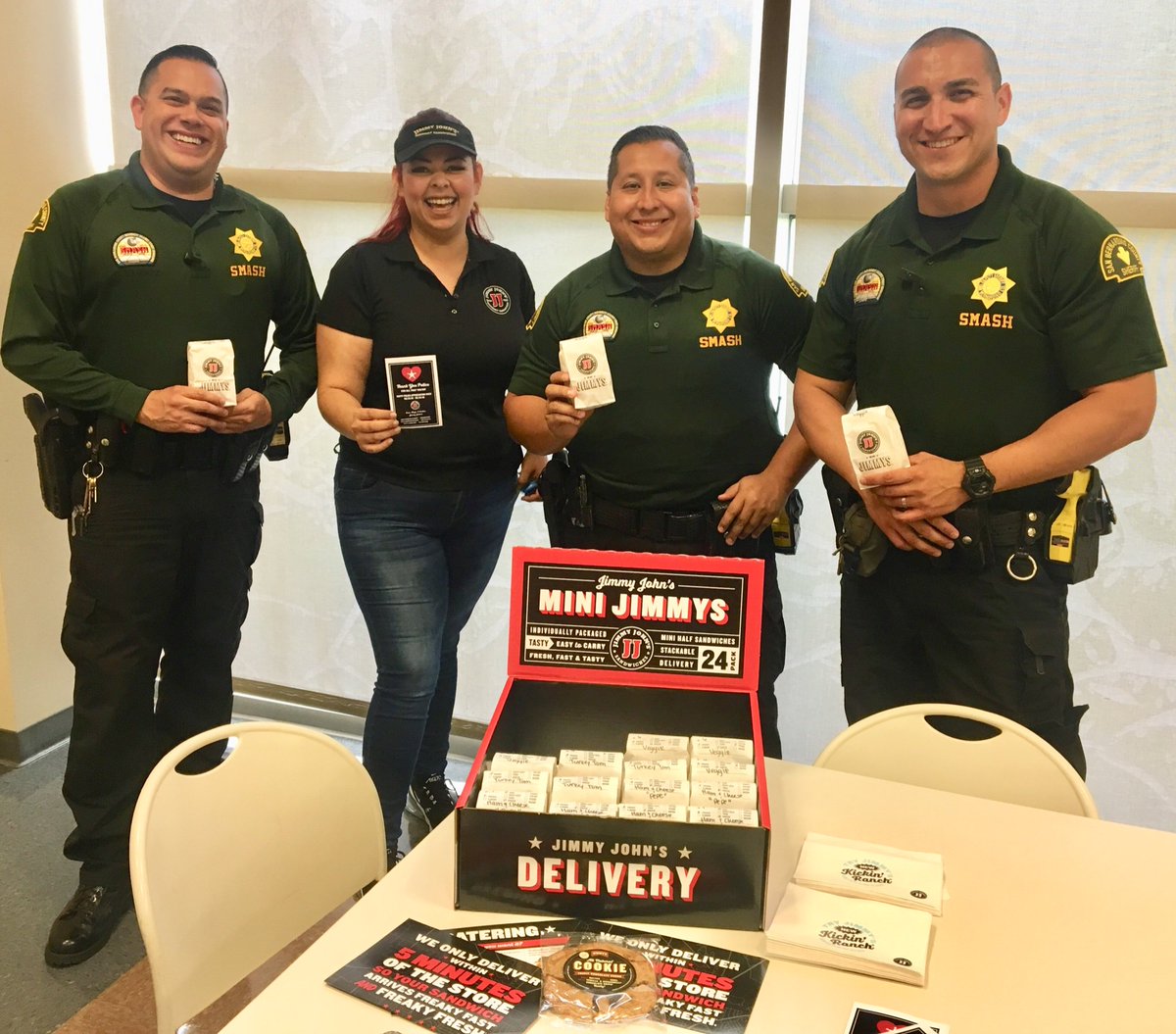 ChinoHills_PD's tweet photo. We’ve been given a lot of #love for #PoliceWeek2019. A huge thank you to @jimmyjohns for the #MiniJimmys that our Deputies and staff loved so much. #HumbleServant #WeAreFull #InMoreWaysThanOne💙 https://t.co/dxI2qEw0G0