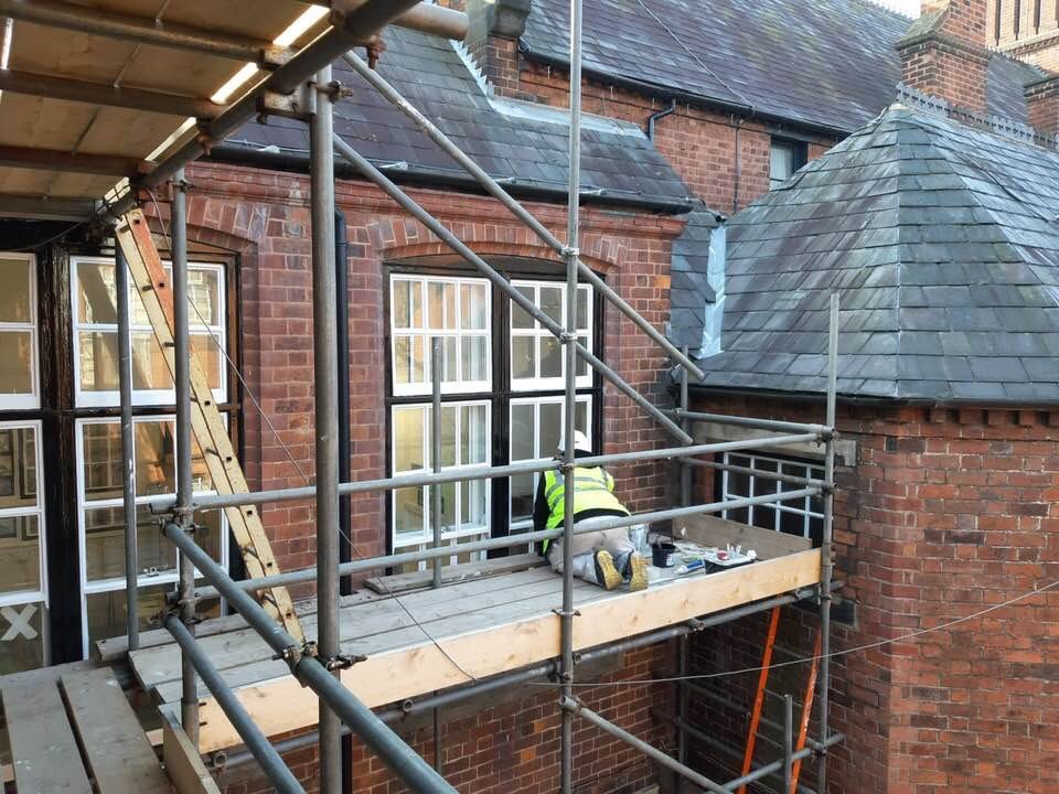 Window refurbishment works well under way Queen Marys High School, Walsall