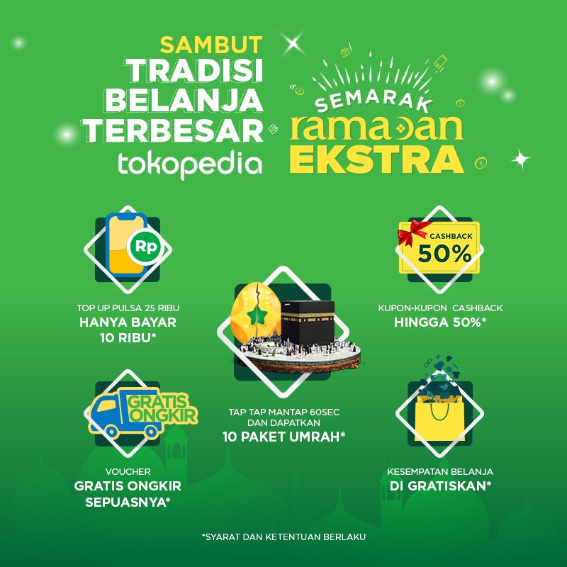 Ada banyak hadiah menarik di Semarak Ramadan Ekstra! 10 Paket Umrah, Gift Card, Gratis Ongkir Sepuasnya, kupon cashback hingga 50% dan masih banyak yg lainnya! Nantikan hari ini, 16 Mei jam 20.00 WIB di NET. dan live straming di Tokopedia Play!

#SemarakRamadanEkstra <a href="/tokopedia/">Tokopedia</a>