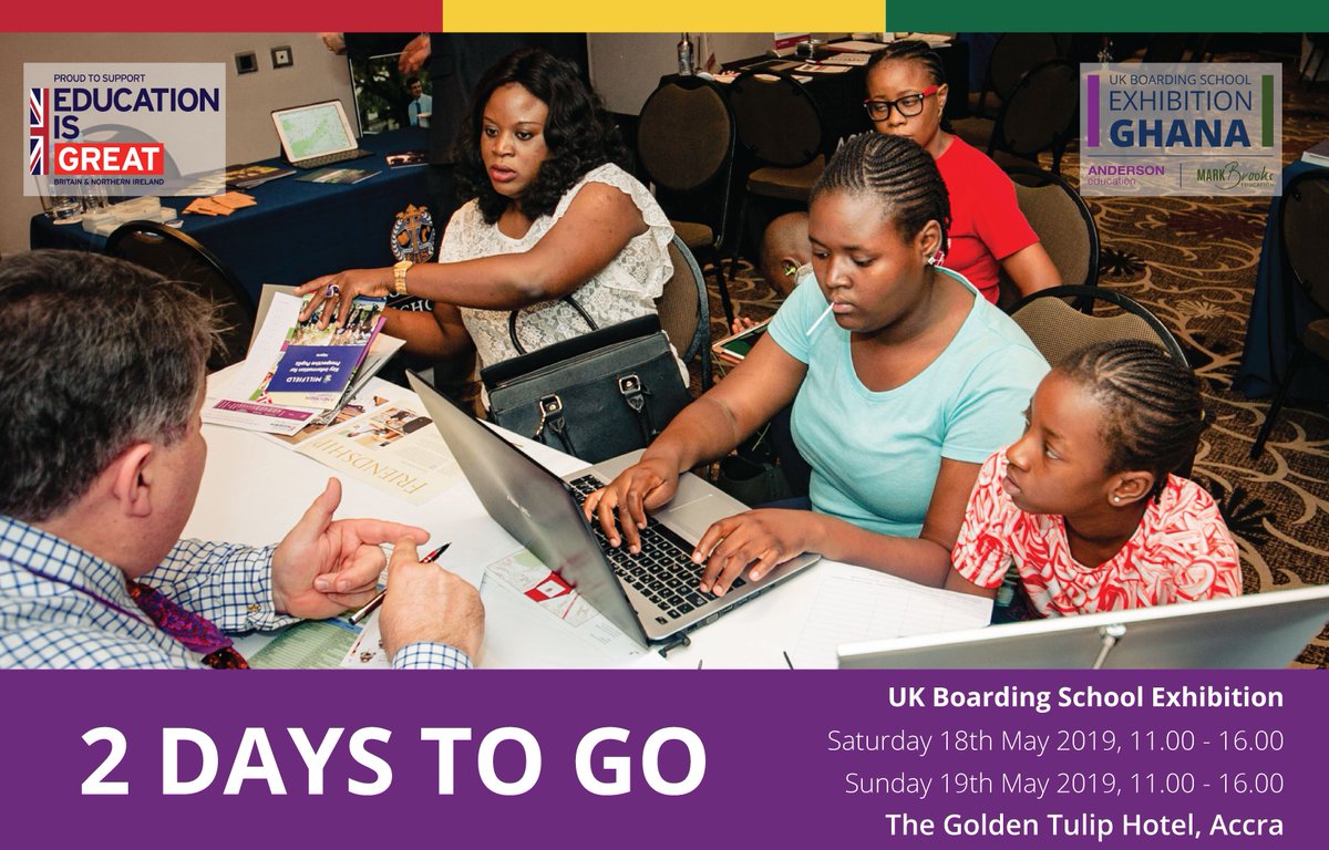MarkMBEducation's tweet photo. There is now only 2 days to go until the UK Boarding School Exhibition Ghana at The Golden Tulip Hotel, Accra on Saturday 18th and Sunday 19th May. The event is supported by the UK’s Department for International Trade and the British High Commission.

https://t.co/IRcQS5fNgp https://t.co/2z0XZM7nOP