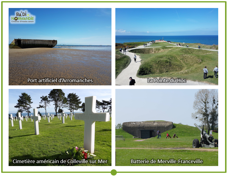 badilanormandie's tweet photo. La #Normandie s'apprête à fêter le #75eDDay. Zoom sur 4 sites emblématiques : #Arromanches, la pointe du #Hoc, la batterie de #MervilleFranceville et le cimetière américain de #Colleville. Pensez à télécharger vos offres #hébergement sur 👉 https://t.co/k3G6nm4tkM https://t.co/gJGnm58JVr
