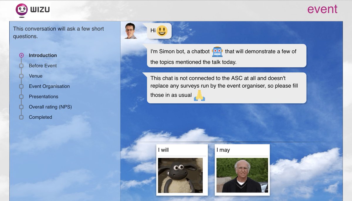 geirfreysson's tweet photo. Now that’s how you do your homework for a talk about survey chatbots - a chatbot specifically for the  #ascorg event - find it here https://t.co/vaIZB0o9Dj https://t.co/kwE7f7Za6S