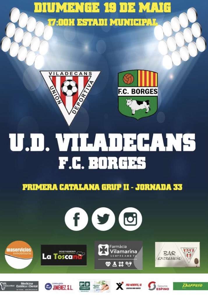 CLUB🔴⚪️PRIMER EQUIPO 
Último partido en el Municipal #Viladecans y vital para seguir con todas las opciones en la última jornada, para el sueño de ⬆️3️⃣.

Afición se os necesita más que nunca !!!

A llenar el Municipal y animar hasta el FINAL !!!!

#TotsSomUDV