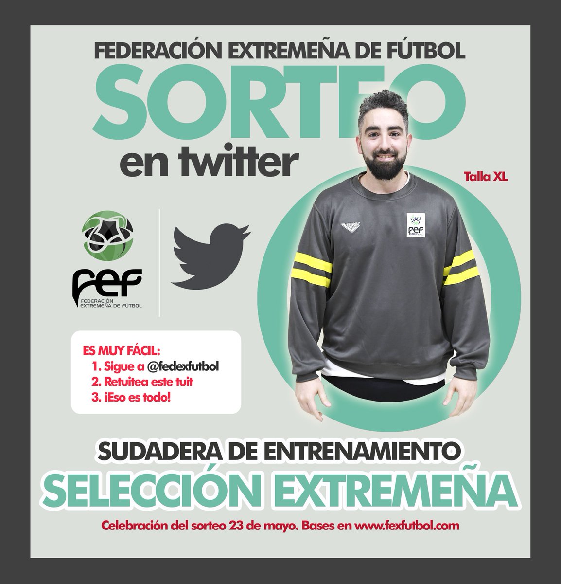 🎲¡SORTEO! ✅Sigue a <a href="/FedExFutbol/">Fexfutbol</a>, 🔃Retuitea este tuit y gana esta SUDADERA de entrenamiento de la #SelecciónExtremeña | 🙈¡ASÍ DE FÁCIL! 👉¡Participa hasta el 23 de mayo! #SorteosFEXF🎁🎁🎁
