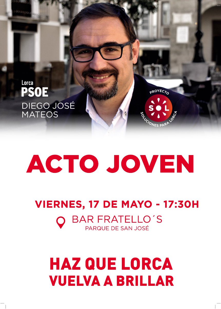 IreneJodar's tweet image. Mañana acto joven del @PSOELorca en el Bar Fratellos del Parque de San José. Puesta en común de las propuestas de juventud del #ProyectoSOL. ¡Allí nos vemos!
