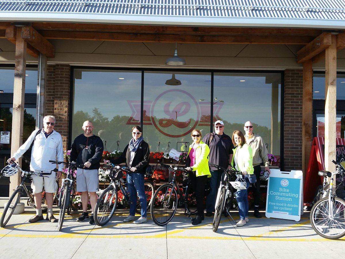 CatchTheRide's tweet photo. In honor of Bike to Work Week, here's a #tbt to TheRide team members meeting for a ride into work for a past #biketoworkday 

#catchtheride #biketoworka2 #commuteandwin https://t.co/qUClMQik06
