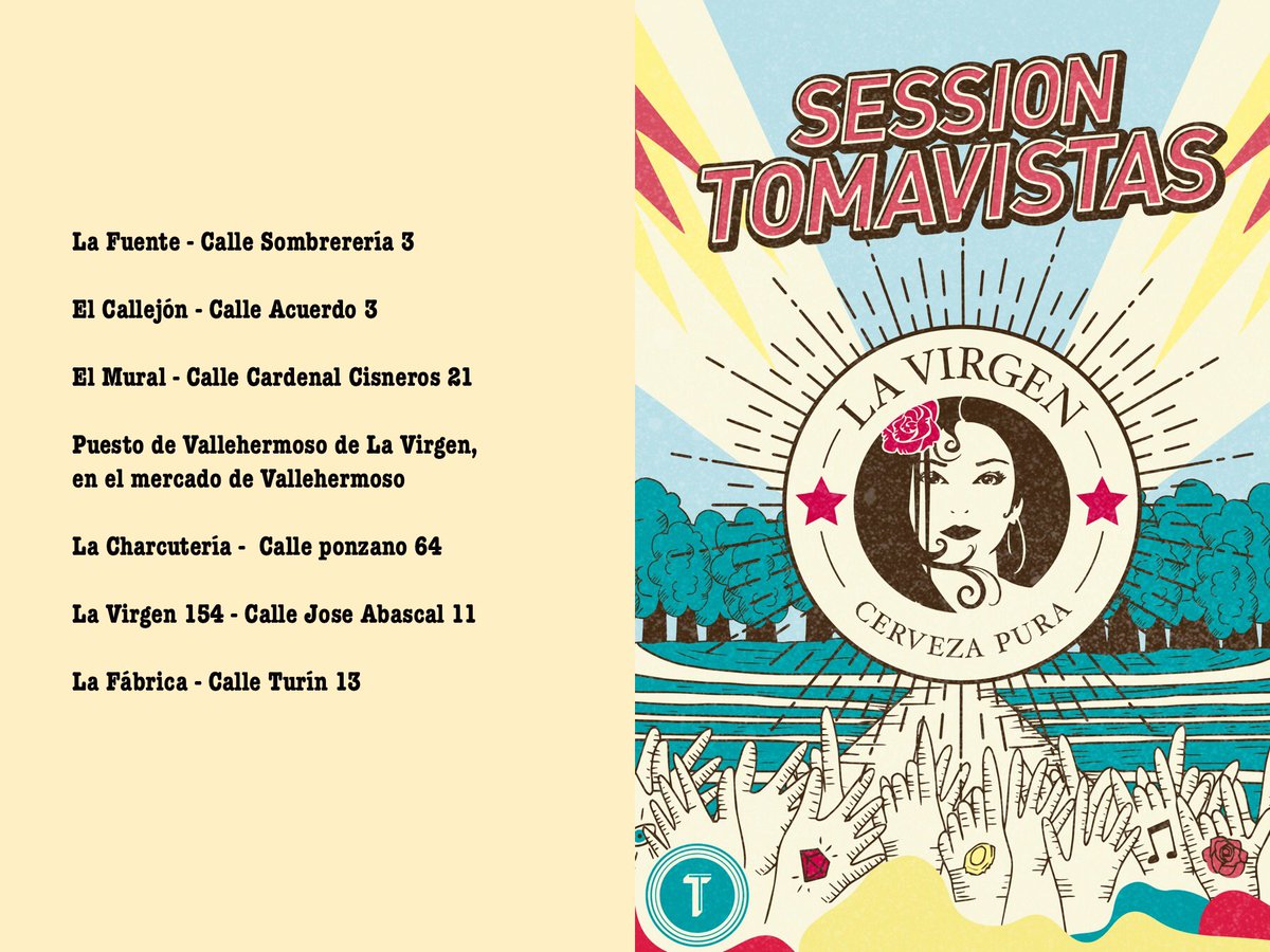 TomavistasFest's tweet photo. ¿Quieres probar antes que nadie Session Tomavistas, la cerveza que @CervezaLaVirgen ha creado en exclusiva para nuestro 5° aniversario? 🍻

Acércate a partir de mañana a uno de estos locales y en ellos además podrás comprar físicamente tu entrada para #TomavistasFest19 🎫🎸 https://t.co/RcvE0nlYUb