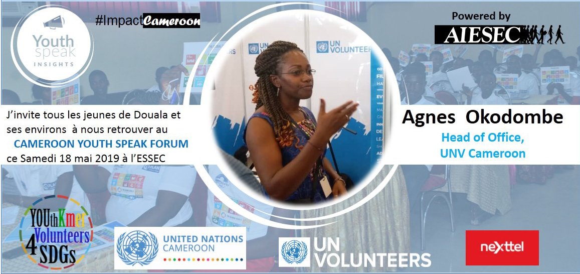 YV4SDGs's tweet photo. Join them at the Cameroon Youth Speak Forum on Saturday May 18th, 2019 at the CFPE of Douala whit @YV4SDGs , @UN_Cameroon and @VNUCameroun 
#KmerYouthSpeak
#SDGs
#yv4sdgs https://t.co/D2KbeOhx9Z