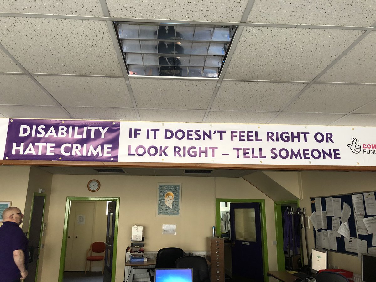DIsabilityNW's tweet photo. Our new #disability #harecrime banner is up !! Right along the wall behind reception ๐@TNLComFund https://t.co/3TqW1B7SP7
