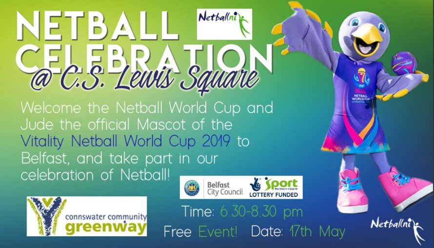 NetballWorldCup's tweet photo. It's today! Be part of @netballni's celebration of netball and meet our cheeky World Cup mascot Jude 👋 #ThisIsNetball https://t.co/RZZ6R8HtOK