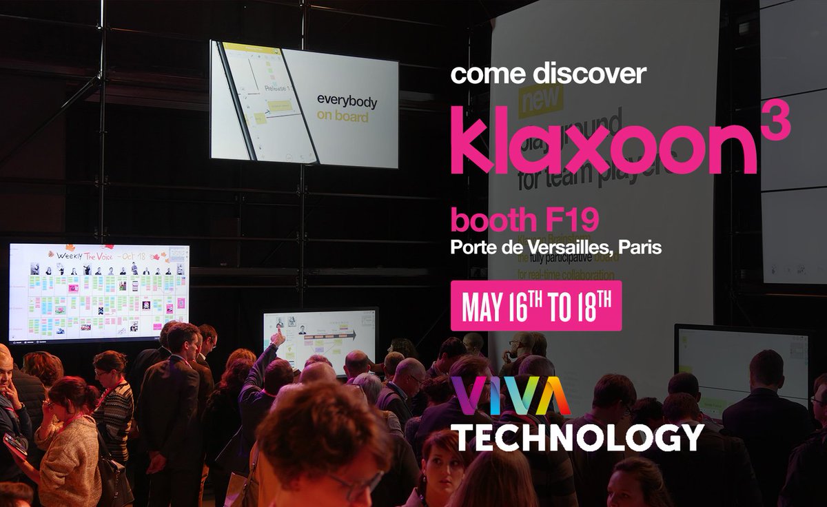 Klaxoon's tweet photo. #TheMeetingRevolution is at #VivaTech2019. 
Discover how to radically improve teamwork efficiency wherever you are, get latest insights on digital transformation and fully new features of #Klaxoon3. @VivaTech https://t.co/OunSXdlkFb