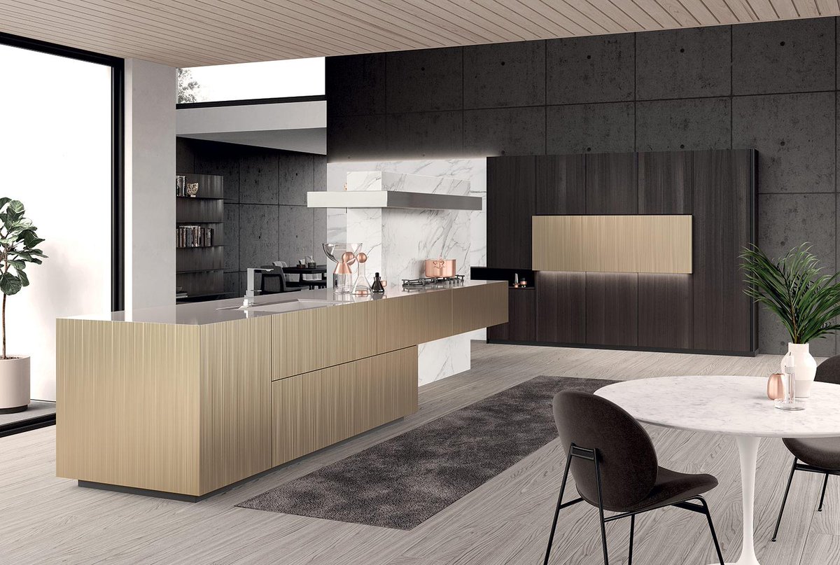 comprexonline's tweet photo. The #Monolithisland configuration shows the kitchen environment wrapped around a monolith, an element of decoration, but also functional as containment and conservation area. Wood, stone and metal are noble natural elements, which contribute to personalizing the architecture. https://t.co/W8ZMLXL8ll