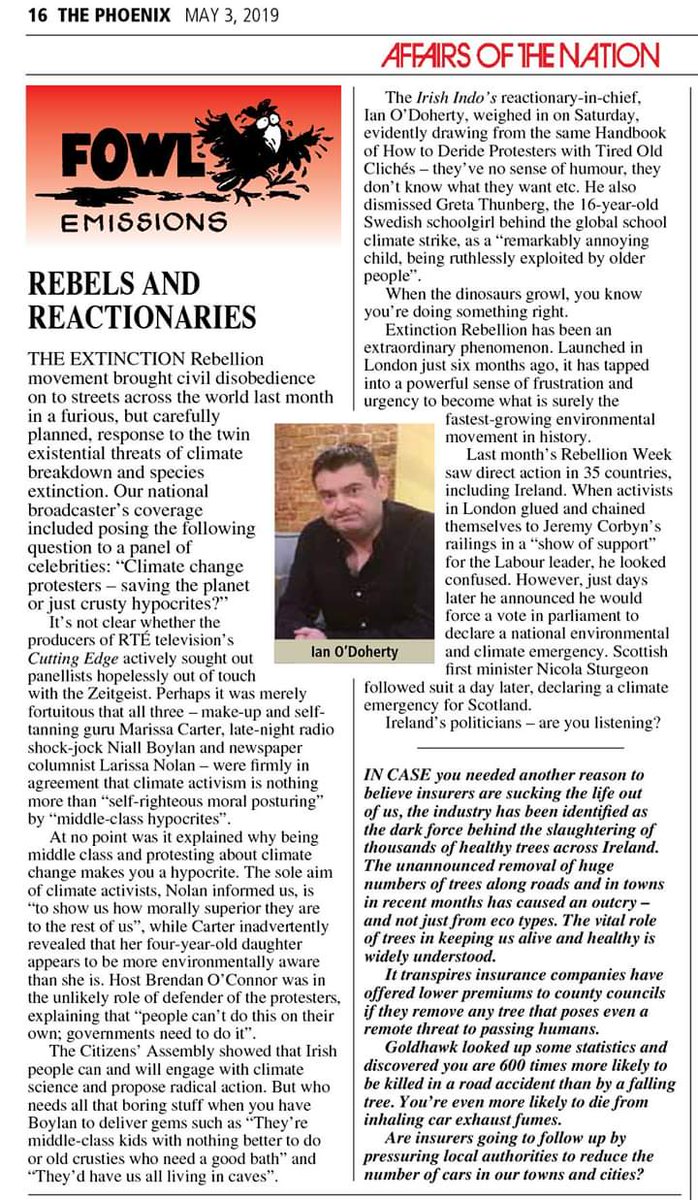 Great piece from Pheonix re RTE response to Extinction Rebellion “Climate change protesters – saving the planet or just crusty hypocrites?”