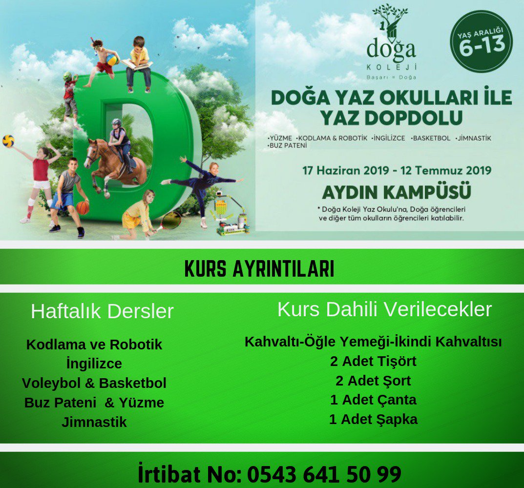 Aydın Doğa Koleji (@dogakolejiaydin) on Twitter photo Yaz okulu kayıtlarımız başladı.Haftanin 5 günü olacak olan yaz okulumuz 17 Haziran -12 Temmuz tarihleri arasında gerçekleşecektir. Kursumuzda tüm okulların öğrencileri katılabilir. @Kvancbarlas <a href="/ilhnTunali/">ilhan tunalı</a> <a href="/BudakliMihriban/">Mihriban Budaklı</a> <a href="/Sedaahan8/">Seda Şahan</a> <a href="/huseyinbas87/">Hüseyin BAŞ</a> <a href="/Melek0805Mavi/">Melek Akıncı</a> #dogadayazokulu Yaz okulu kayıtlarımız başladı.Haftanin 5 günü olacak olan yaz okulumuz 17 Haziran -12 Temmuz tarihleri arasında gerçekleşecektir. Kursumuzda tüm okulların öğrencileri katılabilir. @Kvancbarlas <a href="/ilhnTunali/">ilhan tunalı</a> <a href="/BudakliMihriban/">Mihriban Budaklı</a> <a href="/Sedaahan8/">Seda Şahan</a> <a href="/huseyinbas87/">Hüseyin BAŞ</a> <a href="/Melek0805Mavi/">Melek Akıncı</a> #dogadayazokulu