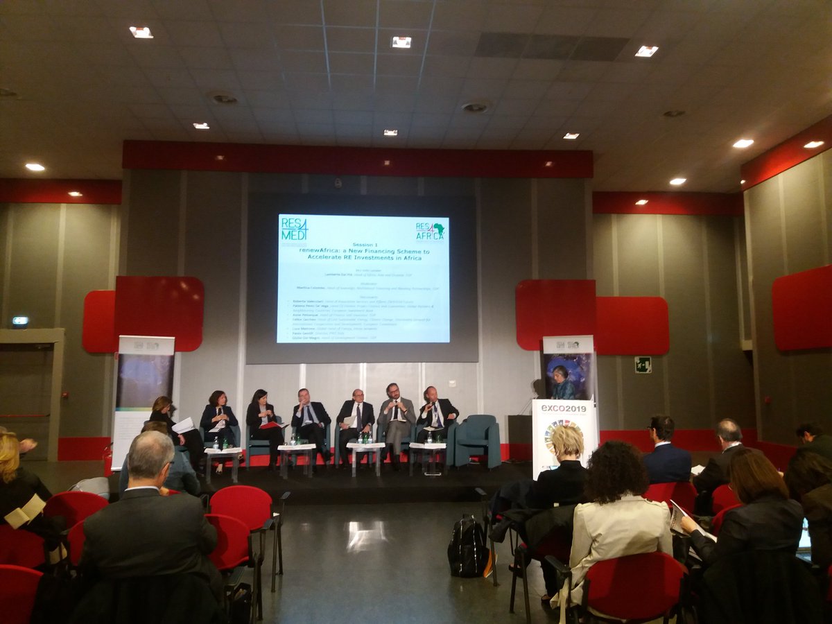 ExpoCooperation's tweet photo. Now at #EXCO2019 #RES4Africa at
"renewAfrica a New Financing Scheme to Accelerate #RenewableEnergy Investments in #Africa".
Moderator: @Martina_CDP from @GruppoCdp
Discussants: @E_Futura @EIB @enelgreenpower @felicezaccheo @EU_Commission @intesasanpaolo @PwC_Italia @PaulKinds https://t.co/FUtZNq1mBB
