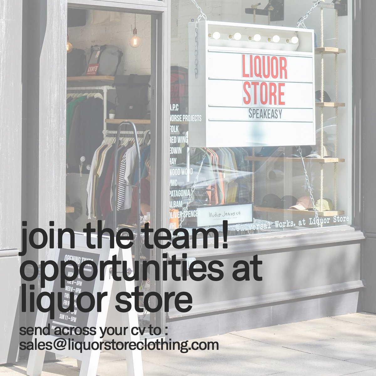 Opportunities available with the Liquor Store team! To apply, drop a CV in store or email sales@liquorstoreclothing.com