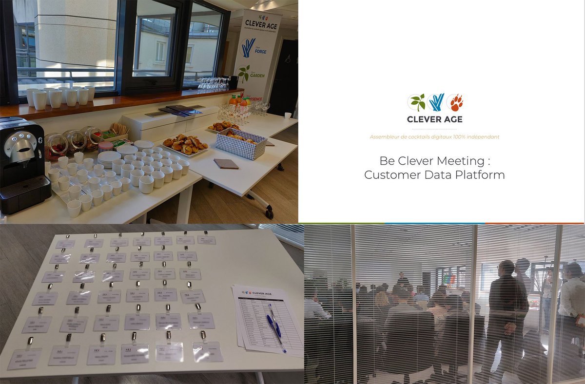 CleverAge's tweet photo. Notre agence parisienne organise son Be Clever Meeting. Au programme : rencontre avec nos clients, petit déjeuner et un tour d'horizon des nouvelles technologies CDP. https://t.co/9mhYLgU4H8
