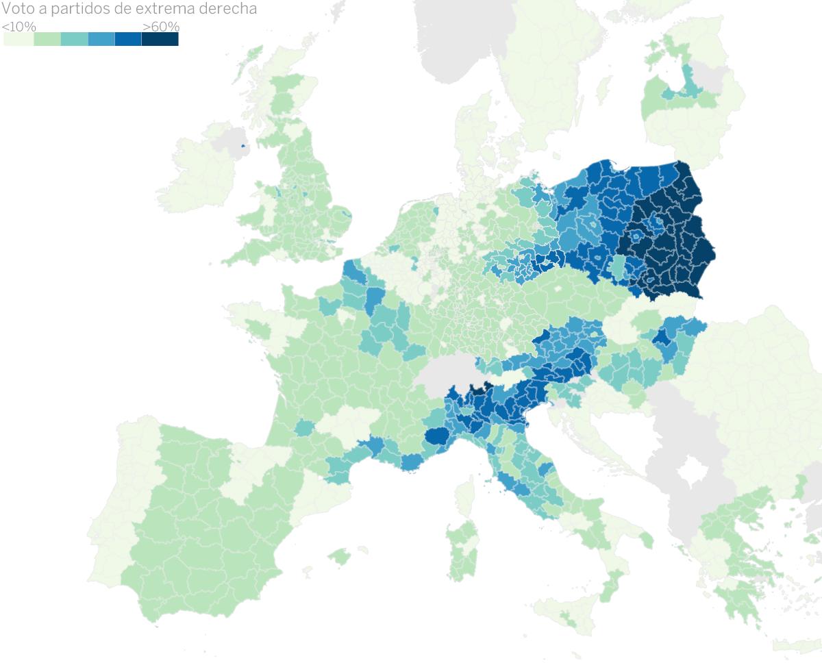 Mapa del voto de la ultraderecha en Europa
