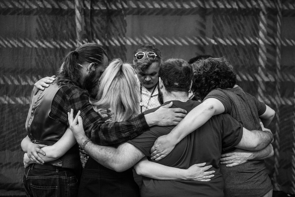 TGKW's tweet photo. Photographed 'The Cheviot...' yesterday. Production shots to follow, but here's some moving outtakes: director @joedouglive and cast before rehearsal; a moment between Billy Mack and @mrstephenbangs; a celebration of @JoeyRushy 's birthday! @NTSonline @DundeeRep @LiveTheatre https://t.co/T5EsTr8Y9U